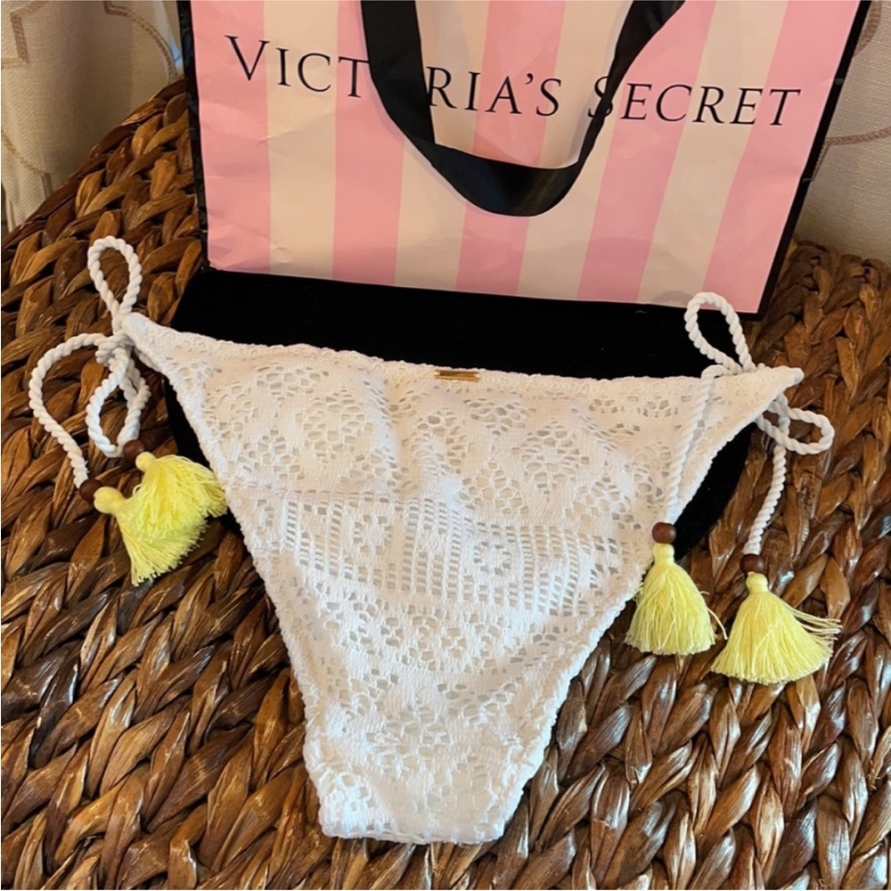 Victoria's Secret Bikini Bottom Swim Teeny Side Tie White Lace Size S